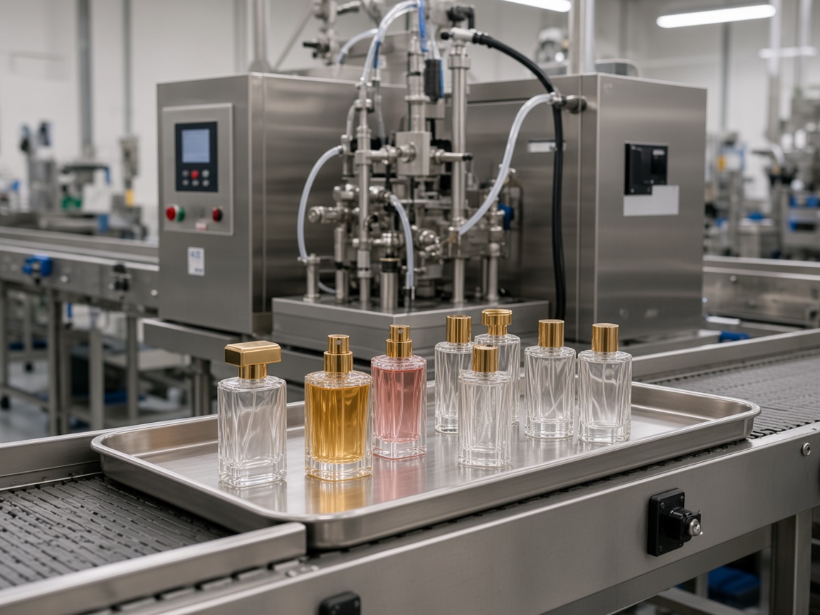 Perfume bottles prepared for filling and production