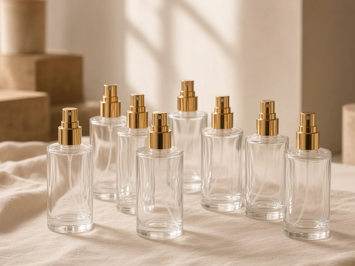 Perfume bottles arranged for white-label finishing